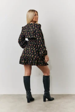 Rose Print Wrap Front Mini Skater Dress|In the Style Discount