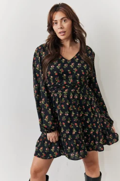 Rose Print Wrap Front Mini Skater Dress|In the Style Discount