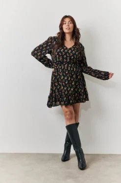 Rose Print Wrap Front Mini Skater Dress|In the Style Discount