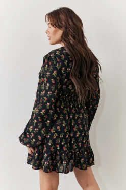 Rose Print Wrap Front Mini Skater Dress|In the Style Discount