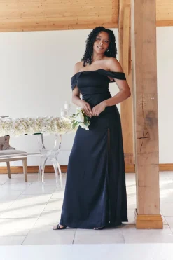 Satin Bardot Ruched Maxi Dress|In The Style Best