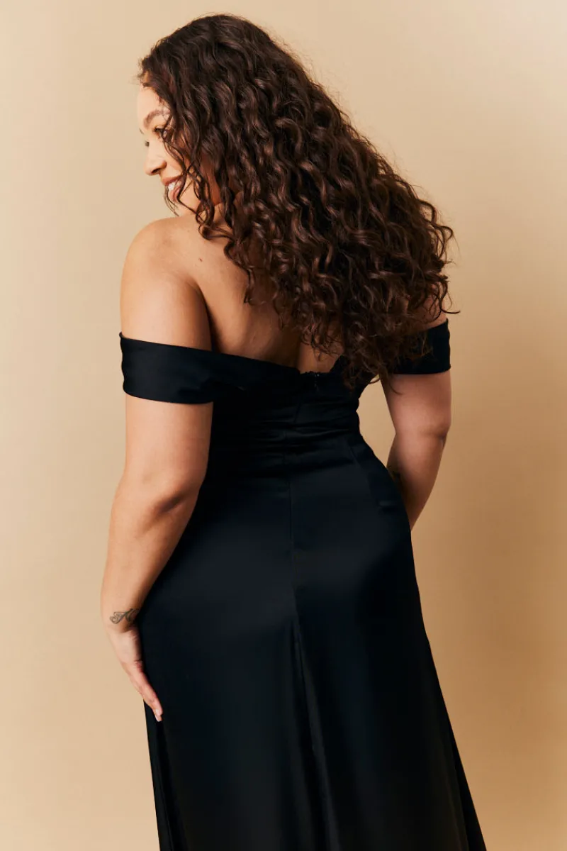 Satin Bardot Ruched Maxi Dress|In The Style Best
