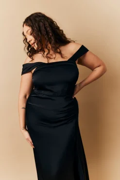 Satin Bardot Ruched Maxi Dress|In The Style Best