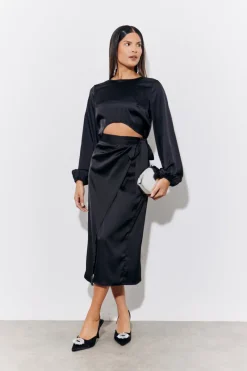 Satin Wrap Midi Skirt|In the Style New