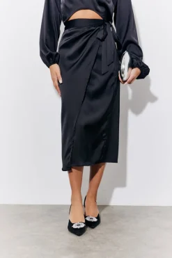 Satin Wrap Midi Skirt|In the Style New