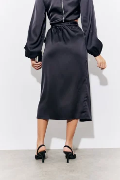Satin Wrap Midi Skirt|In the Style New