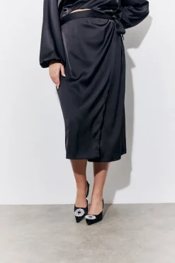 Satin Wrap Midi Skirt|In the Style New