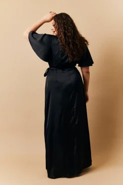 Satin Wrap Tie Angel Sleeve Maxi Dress|In The Style Online