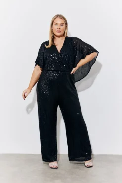 Sequin Cape Style Wide Leg Jumpsuit|In the Style Discount