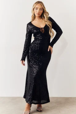 Sequin Long Sleeve Maxi Dress|In the Style Hot