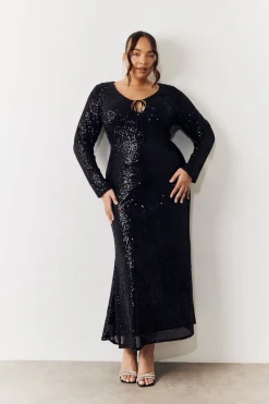 Sequin Long Sleeve Maxi Dress|In the Style Hot