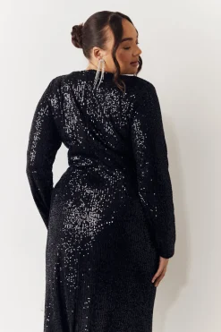 Sequin Long Sleeve Maxi Dress|In the Style Hot