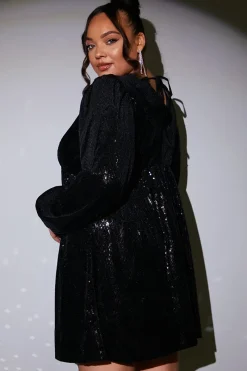 Sequin V Neck Smock Dress|In the Style New