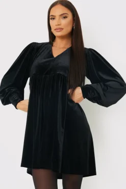 Velvet Smock Mini Dress|In the Style Clearance