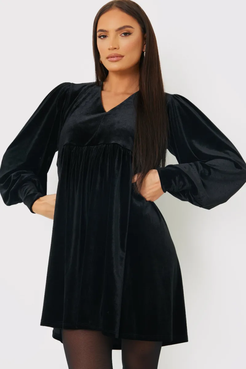 Velvet Smock Mini Dress|In the Style Clearance
