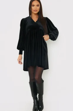 Velvet Smock Mini Dress|In the Style Clearance
