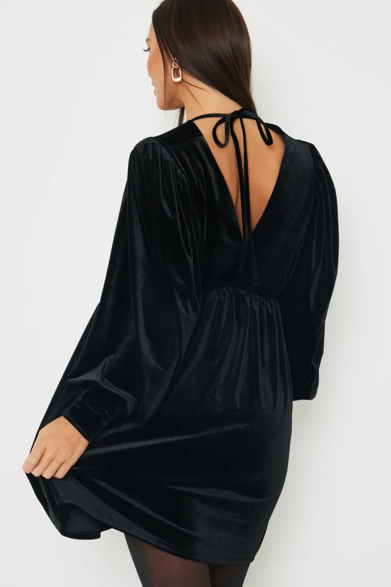 Velvet Smock Mini Dress|In the Style Clearance