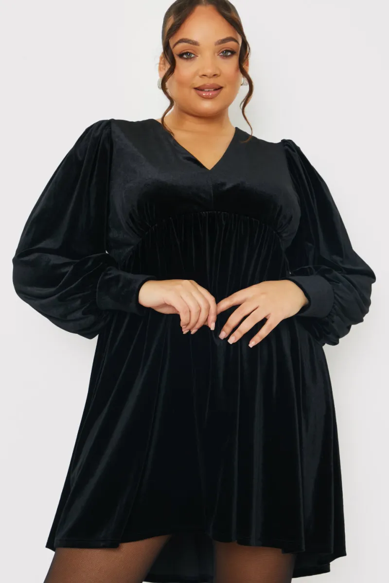 Velvet Smock Mini Dress|In the Style Clearance