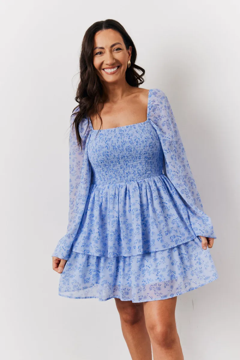 Floral Print Shirred Bust Tiered Mini Dress|In The Style Discount