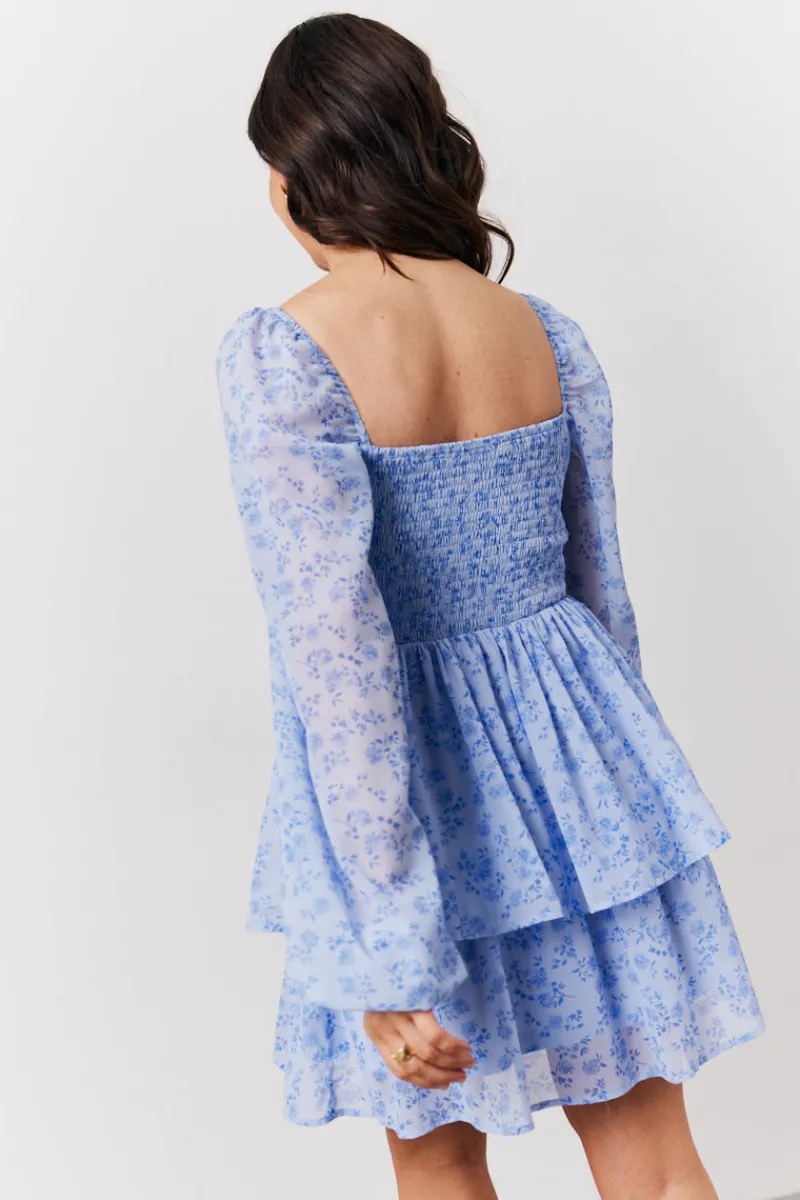 Floral Print Shirred Bust Tiered Mini Dress|In The Style Discount