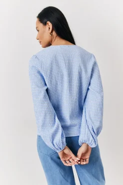 Gingham Seersucker Tie Front Blouse|In The Style Clearance