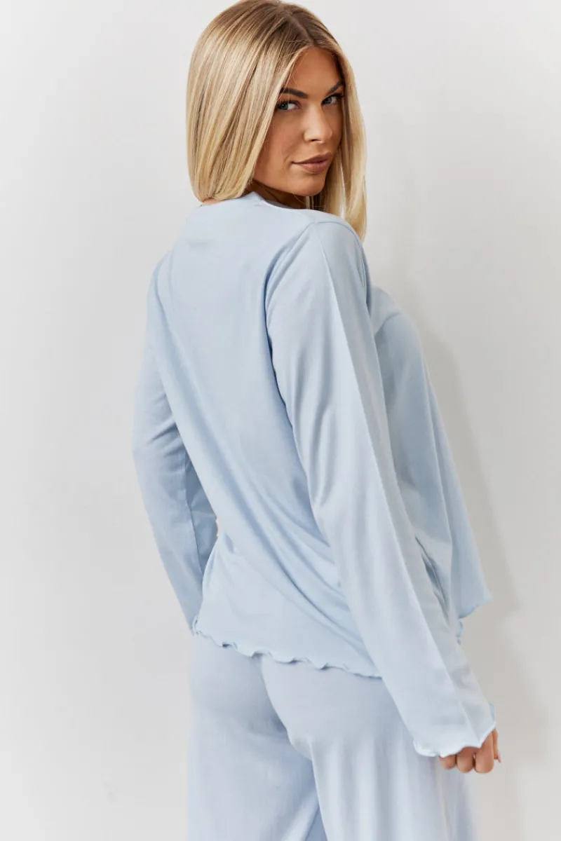 Lettuce Hem Slogan Long Sleeve Top and Trouser PJ Set|In The Style Discount