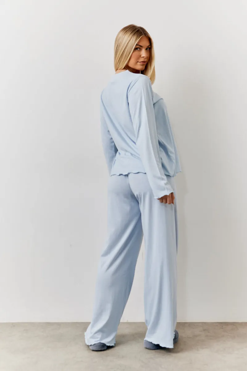 Lettuce Hem Slogan Long Sleeve Top and Trouser PJ Set|In The Style Discount
