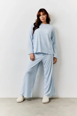 Lettuce Hem Slogan Long Sleeve Top and Trouser PJ Set|In The Style Discount