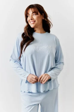 Lettuce Hem Slogan Long Sleeve Top and Trouser PJ Set|In The Style Discount
