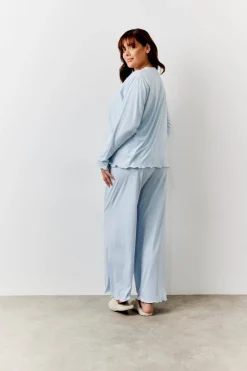 Lettuce Hem Slogan Long Sleeve Top and Trouser PJ Set|In The Style Discount
