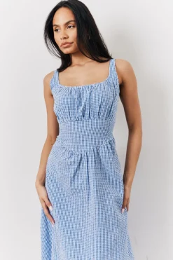 Seersucker Gingham Milkmaid Midaxi Dress|In The Style