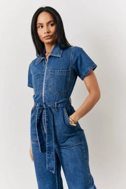 Blue Short Sleeve Jumpsuit|In The Style Discount