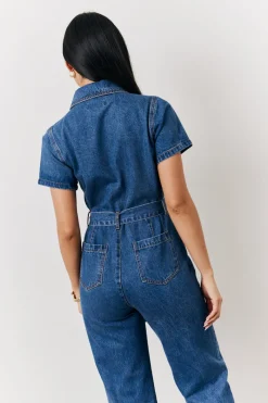 Blue Short Sleeve Jumpsuit|In The Style Discount