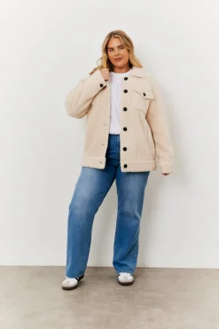 Borg Button Through Jacket with Pockets|In the Style Sale