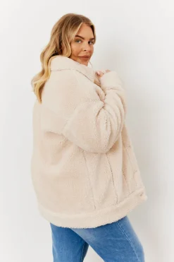 Borg Button Through Jacket with Pockets|In the Style Sale