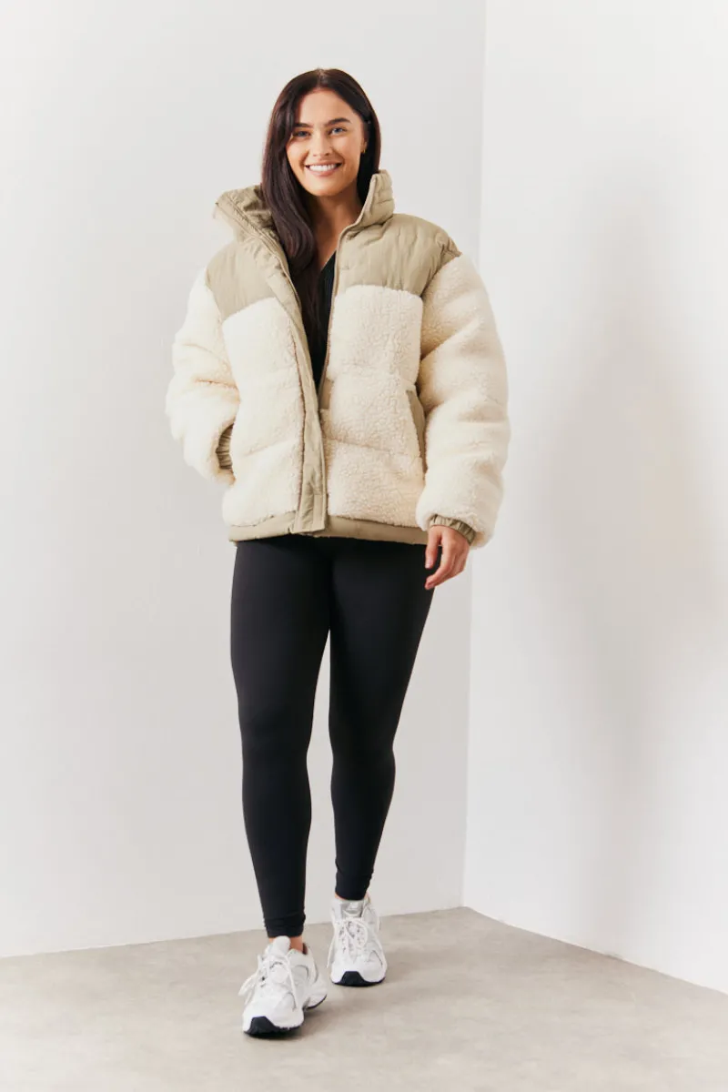 Borg Contrast Puffer Coat|In the Style Online