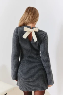 Bow Back Detail Knit Skater Mini Dress|In the Style Discount