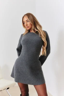 Bow Back Detail Knit Skater Mini Dress|In the Style Discount