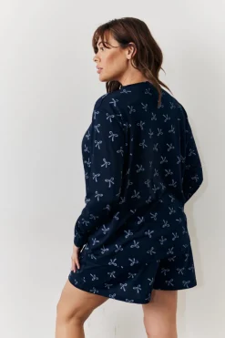 Bow Print Long Sleeve and Short PJ Set|In The Style Hot