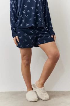 Bow Print Long Sleeve and Short PJ Set|In The Style Hot