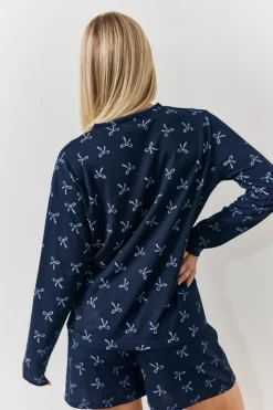Bow Print Long Sleeve and Short PJ Set|In The Style Hot