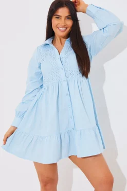 Broderie Tiered Shirt Dress|In the Style Hot