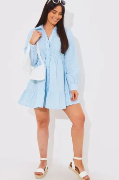 Broderie Tiered Shirt Dress|In the Style Hot
