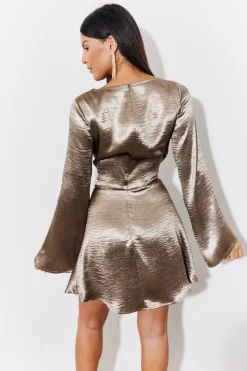Mini Flare Sleeve Satin Dress|In the Style Discount