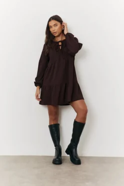 Textured Tie Front Detail Smock Dress|In the Style Sale