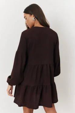 Textured Tie Front Detail Smock Dress|In the Style Sale