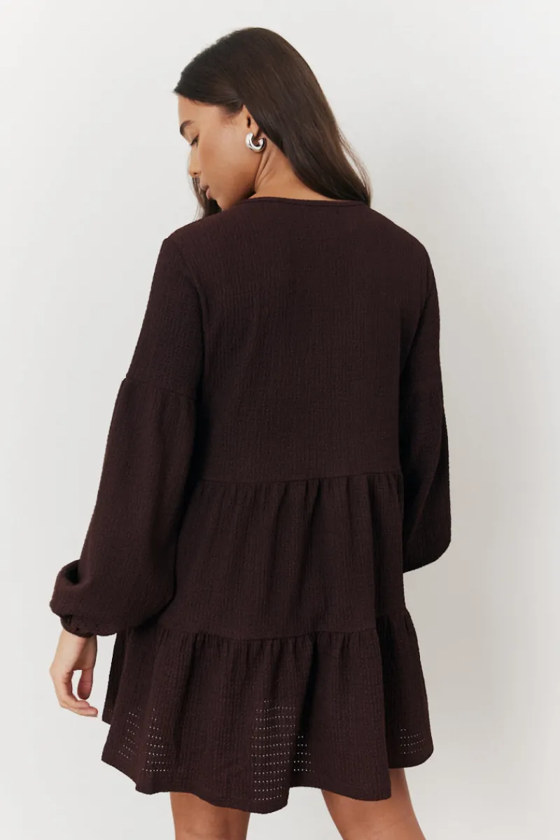 Textured Tie Front Detail Smock Dress|In the Style Sale