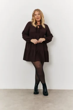 Textured Tie Front Detail Smock Dress|In the Style Sale