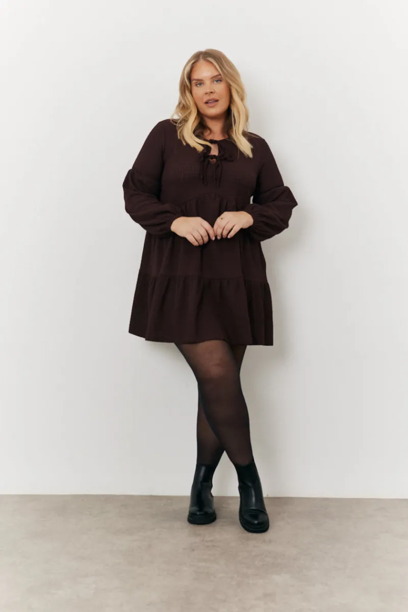 Textured Tie Front Detail Smock Dress|In the Style Sale