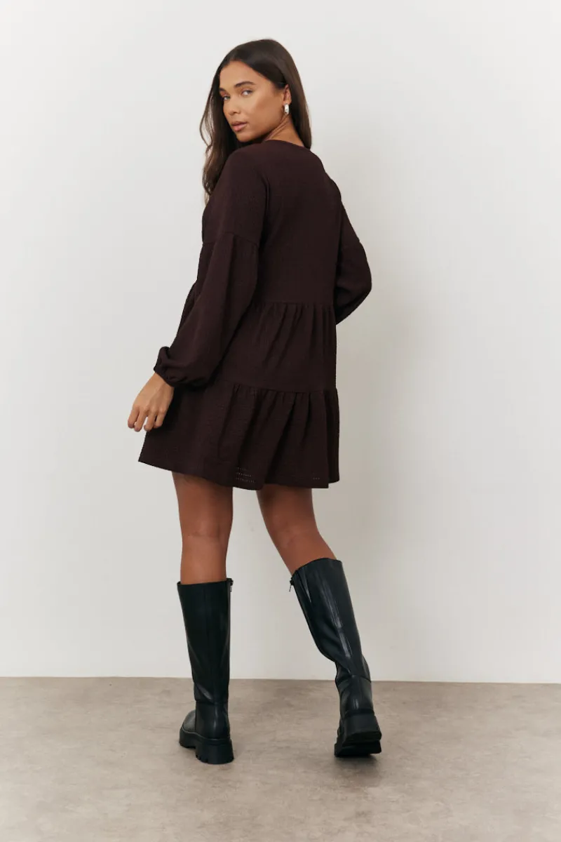 Textured Tie Front Detail Smock Dress|In the Style Sale